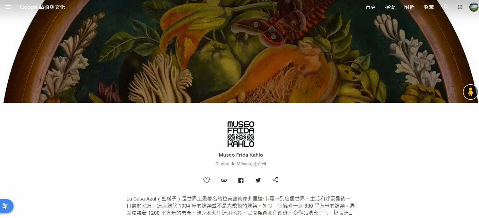 墨西哥科約阿坎區芙烈達・卡蘿博物館,芙烈達卡蘿,藍屋,芙烈達卡蘿博物館,Google Arts & Culture,Google 藝術與文化,虛擬實境美術館,線上博物館,線上展覽,線上美術館