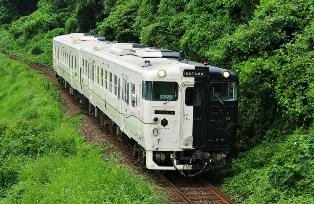 指宿之玉手箱觀光列車 黑白塗裝車身與沿海背景